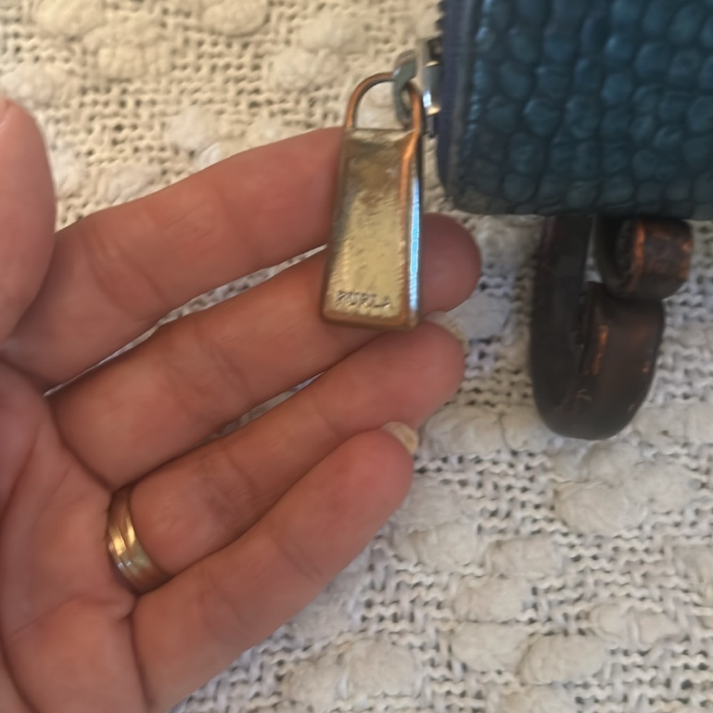 Furla Croc Embossed Teal Leather Full Zip Wallet - Picture 7 of 11